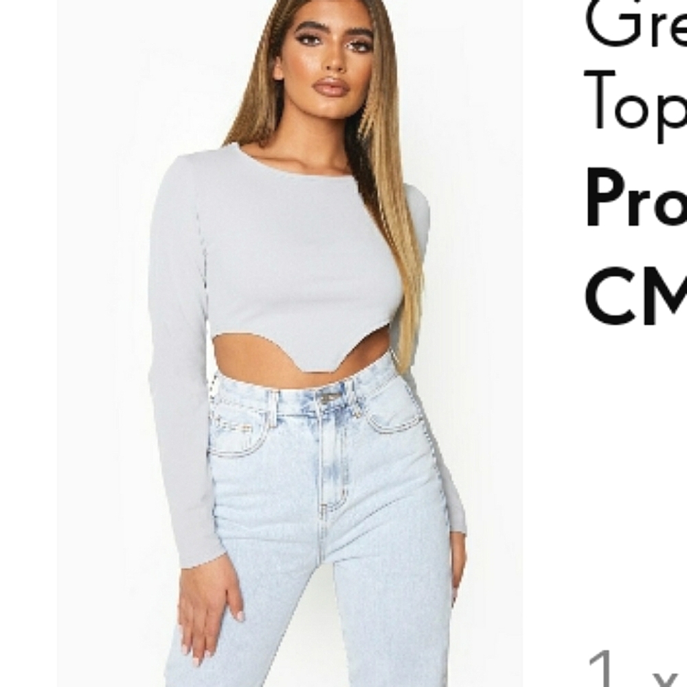 Gray Long Sleeve Crop Top